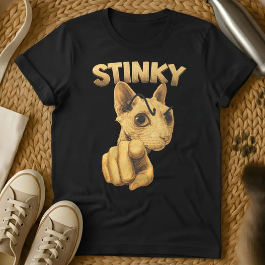 Stinky Cat Pointing Shirt - Black Cat T-Shirt