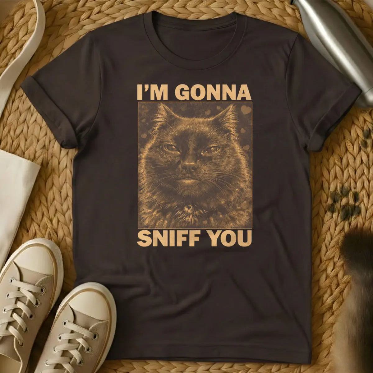 Funny Sniffing Feline Tee - Dark Chocolate Cat T-Shirt