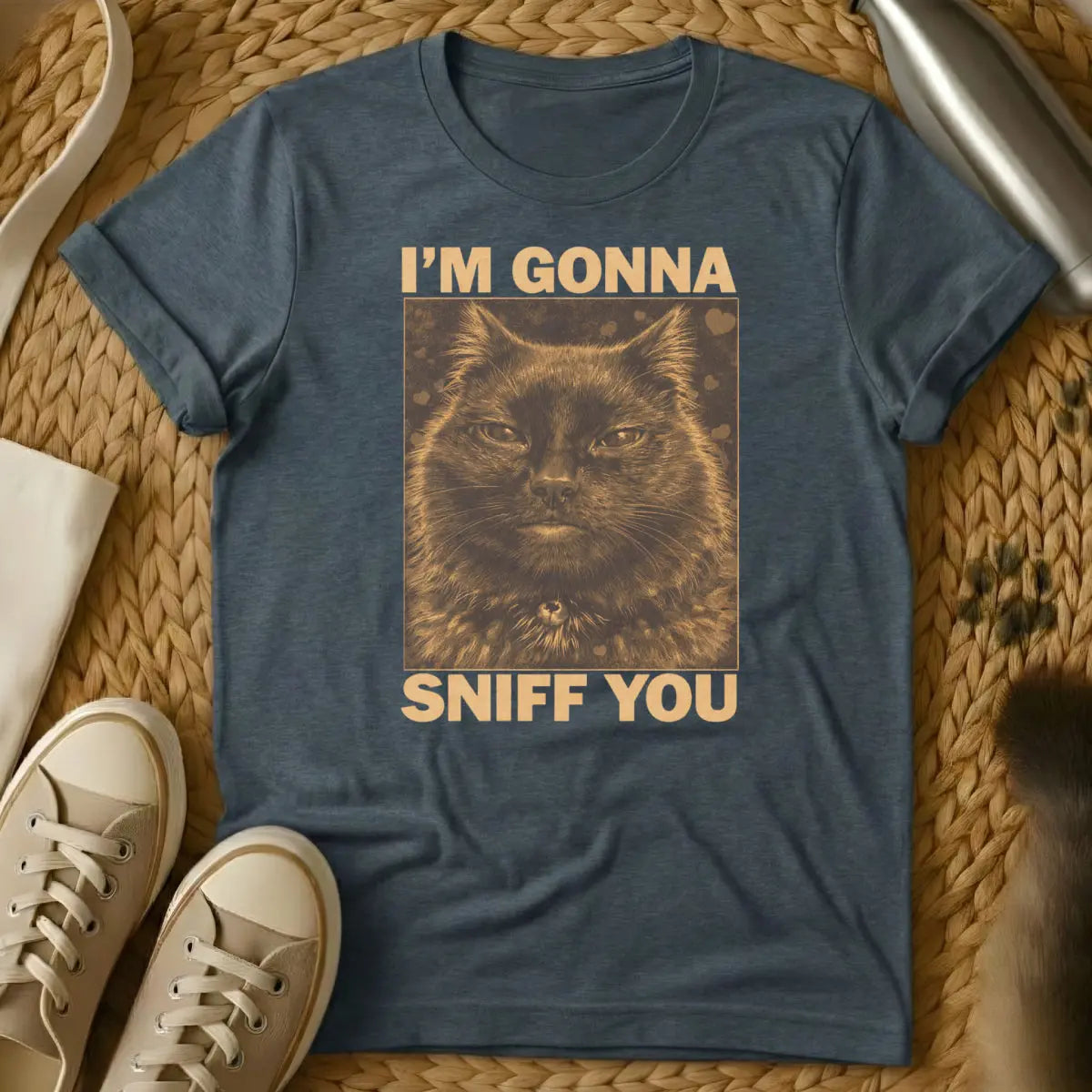 Funny Sniffing Feline Tee - Dark Heather Cat T-Shirt