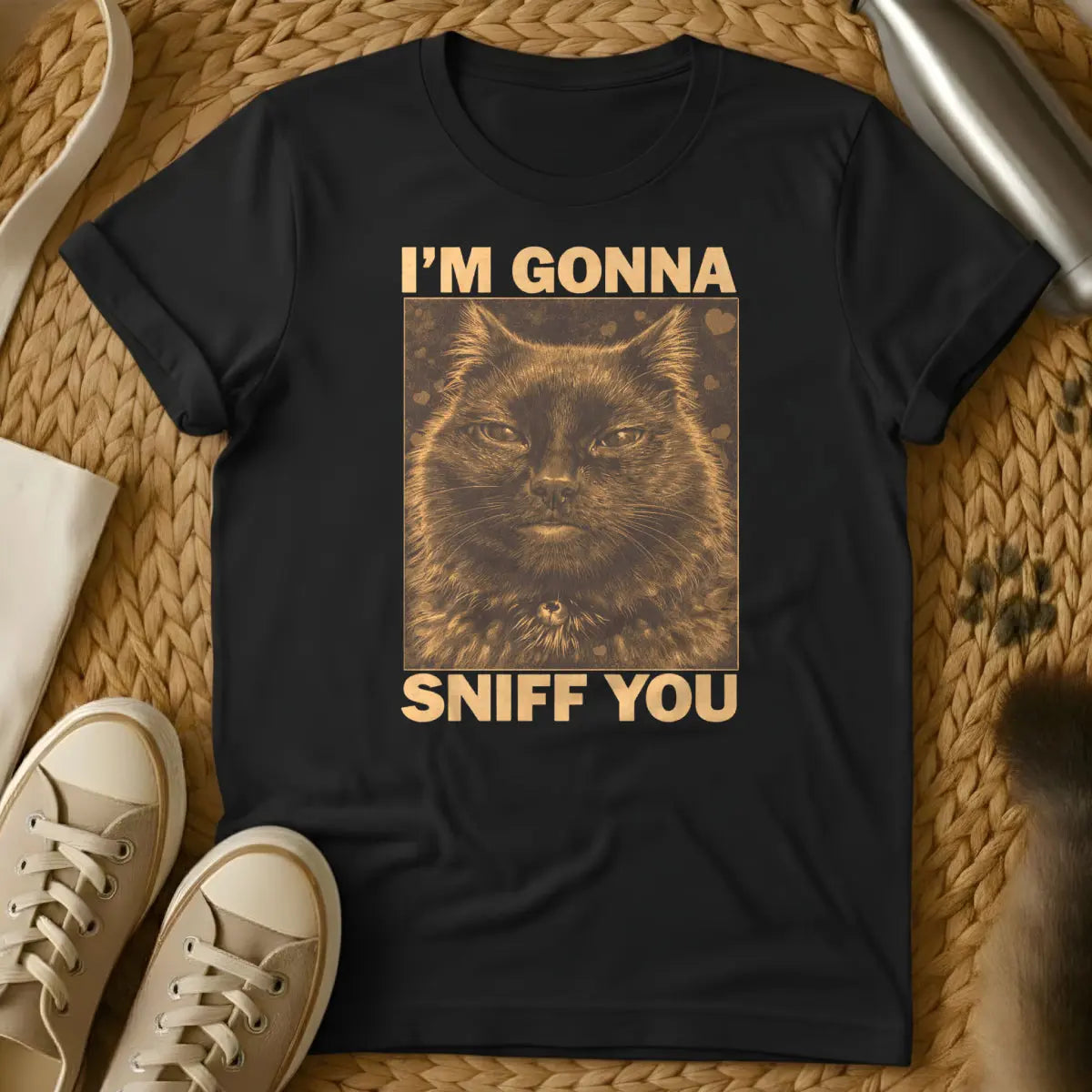 Funny Sniffing Feline Tee - Black Cat T-Shirt