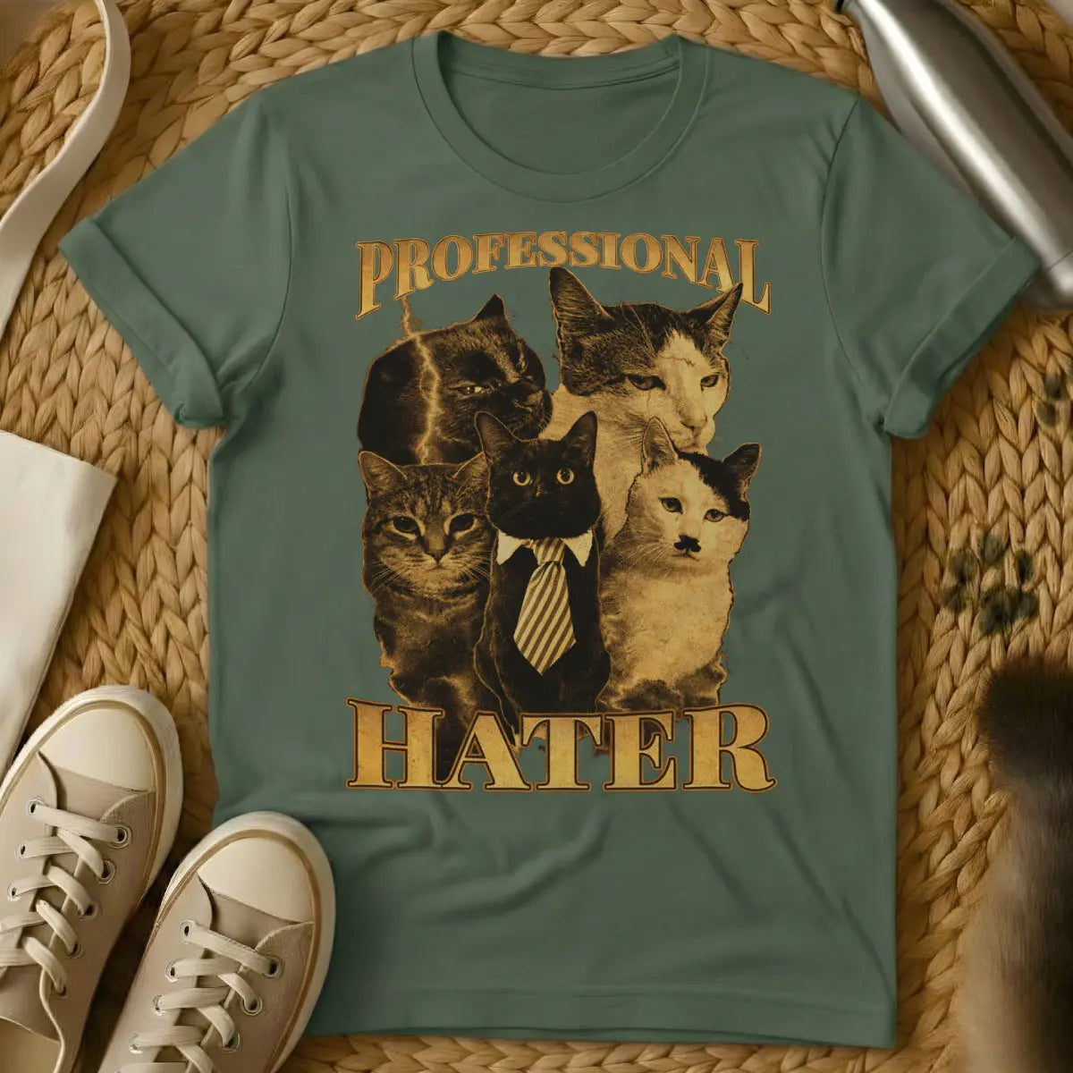 Professional Hater Cat Shirt - Military Green Cat T-Shirt