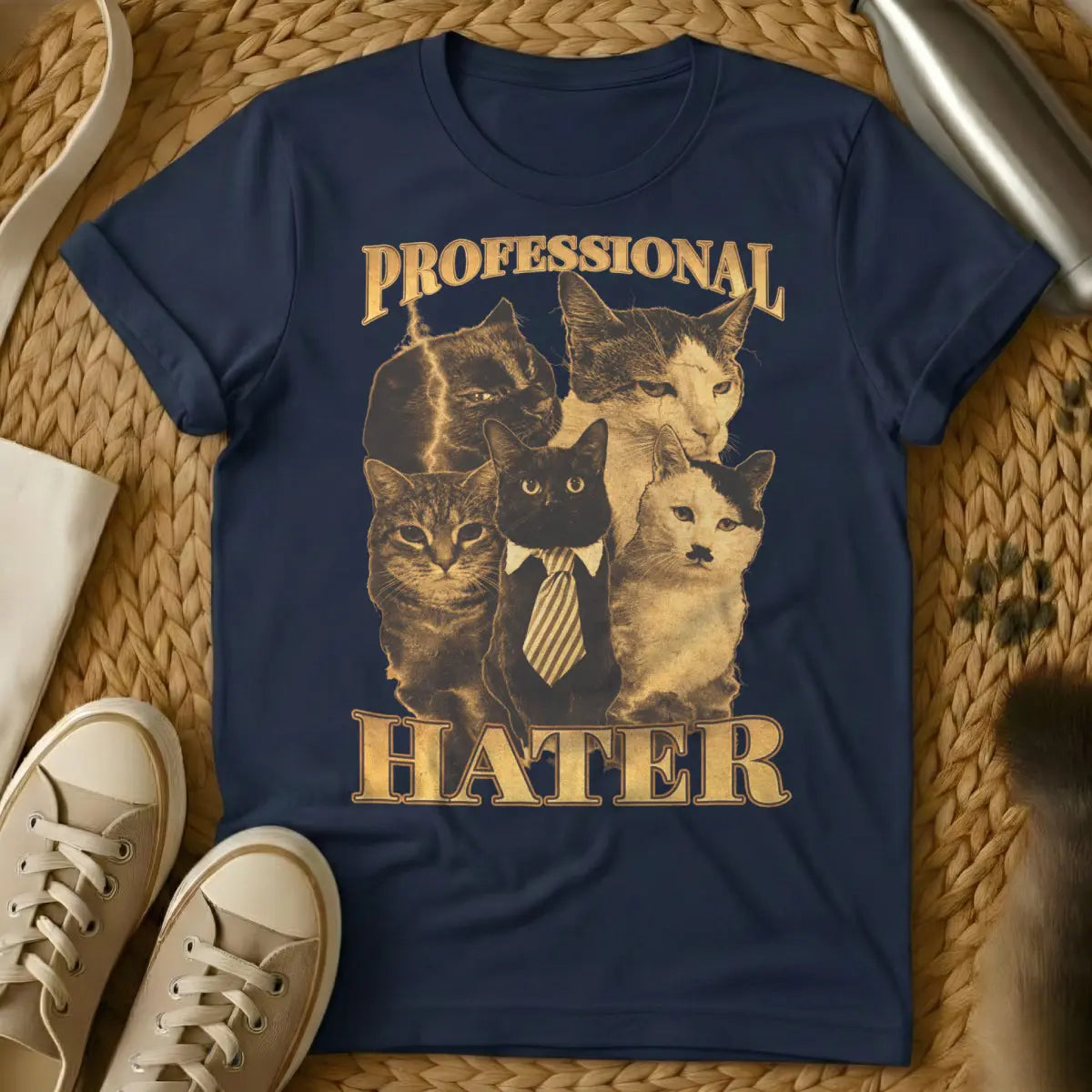 Professional Hater Cat Shirt - Navy Cat T-Shirt