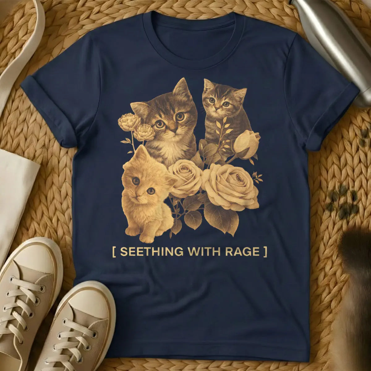 Seething With Rage Cat Shirt - Navy Cat T-Shirt
