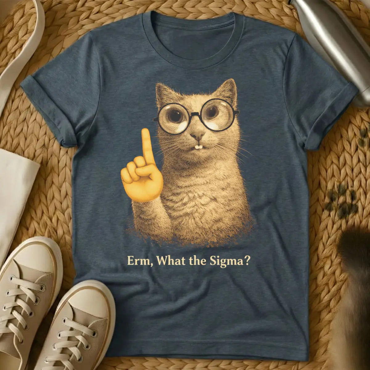 Erm What the Sigma Cat Shirt - Dark Heather T-Shirt - aloof pet humor, dank meme subculture, gen z meme core