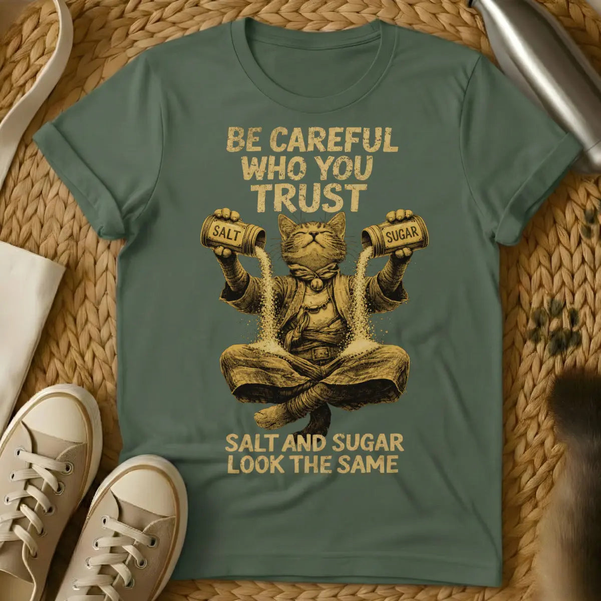 Salt and Sugar Look the Same Shirt - Military Green Cat T-Shirt