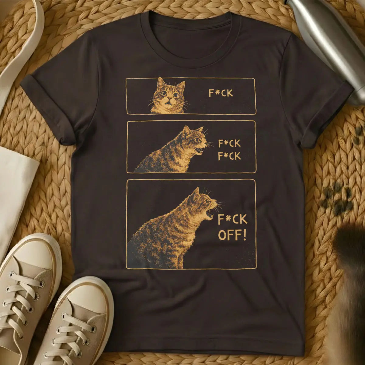 Sarcastic Comic Strip Cat Shirt - Dark Chocolate Cat T-Shirt