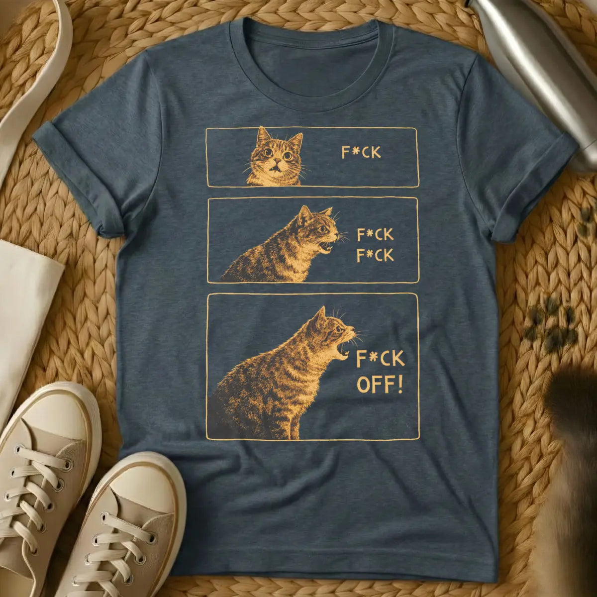 Sarcastic Comic Strip Cat Shirt - Dark Heather Cat T-Shirt