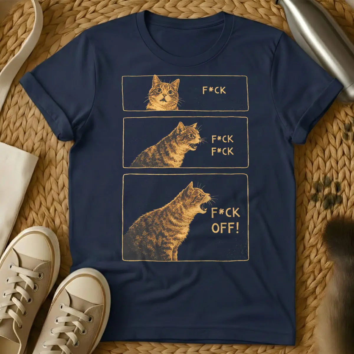 Sarcastic Comic Strip Cat Shirt - Navy Cat T-Shirt