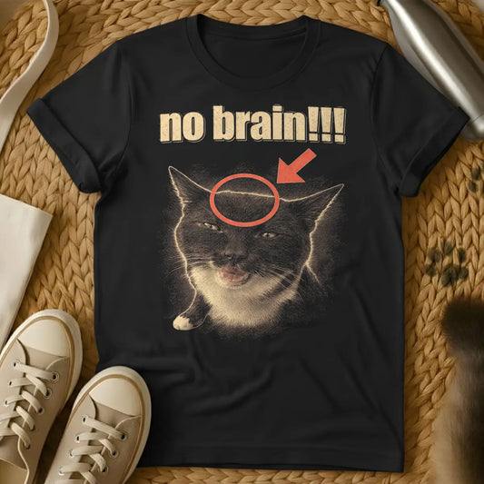 No Brain Cat Shirt - Black Cat T-Shirt