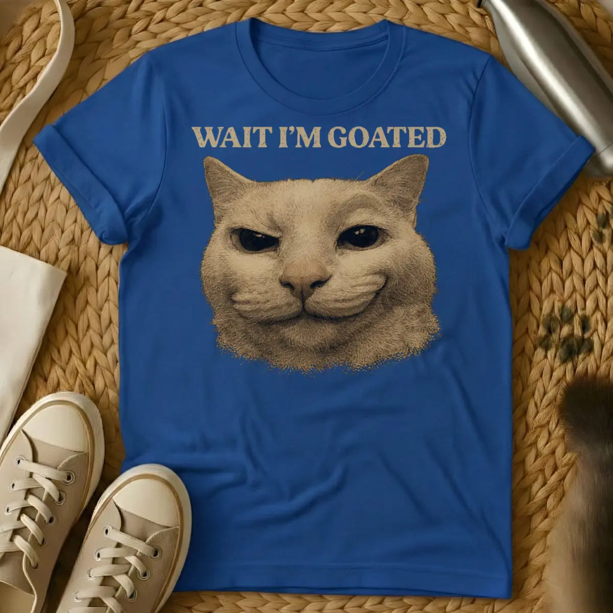 Wait I'm Goated Cat Shirt - Blue Cat T-Shirt