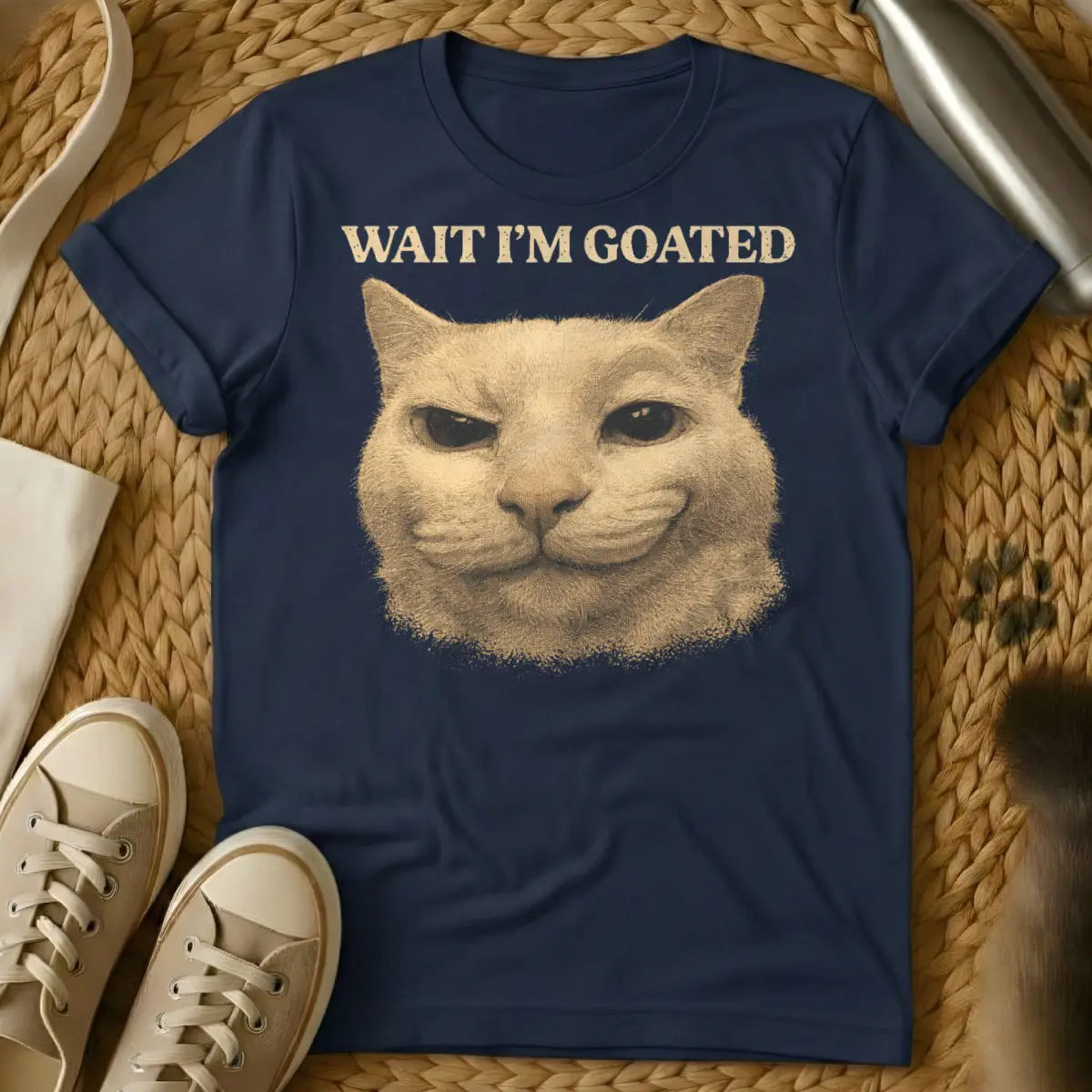 Wait I'm Goated Cat Shirt - Navy Cat T-Shirt