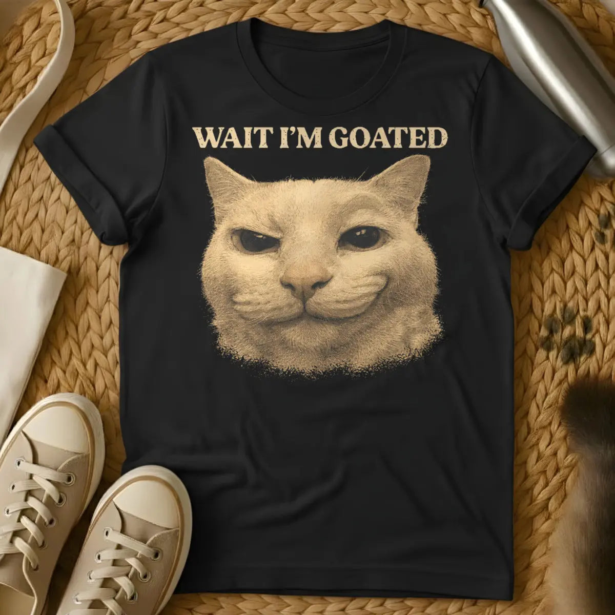 Wait I'm Goated Cat Shirt - Black Cat T-Shirt