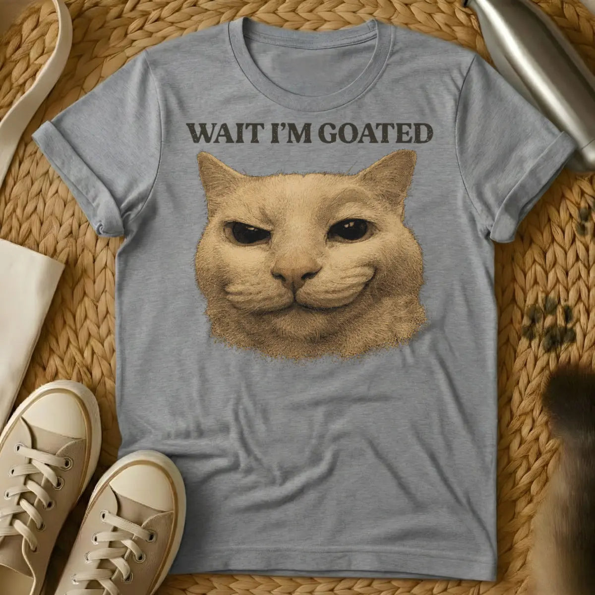 Wait I'm Goated Cat Shirt - Gray Cat T-Shirt