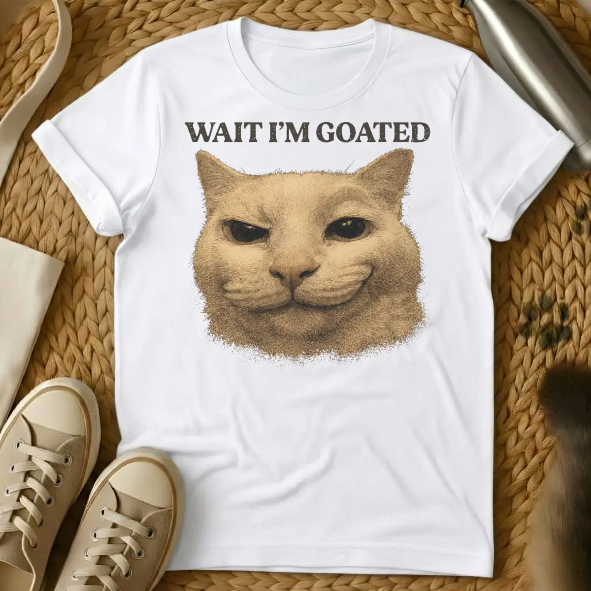 Wait I'm Goated Cat Shirt - White Cat T-Shirt
