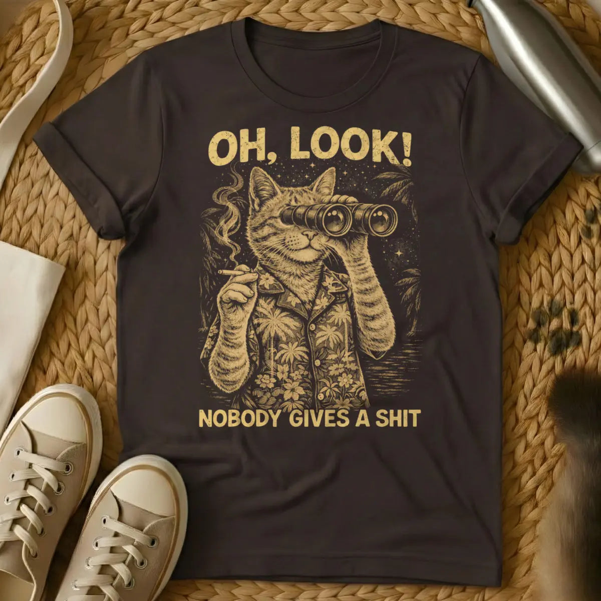 Nobody Gives A Shit Cat Shirt - Dark Chocolate Cat T-Shirt
