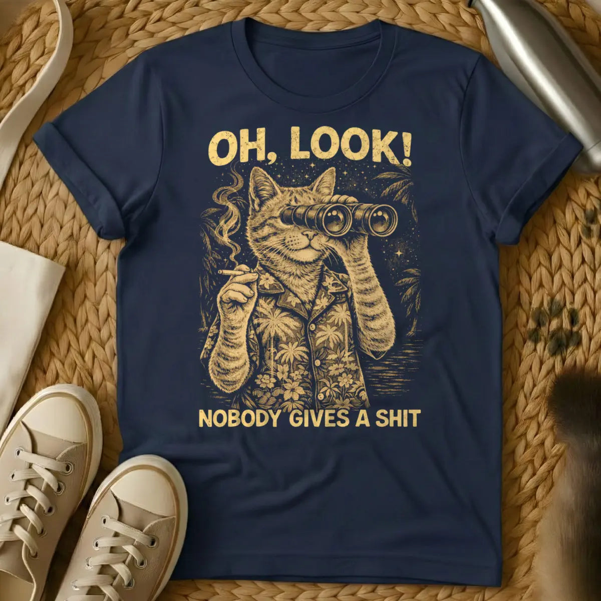 Nobody Gives A Shit Cat Shirt - Navy Cat T-Shirt