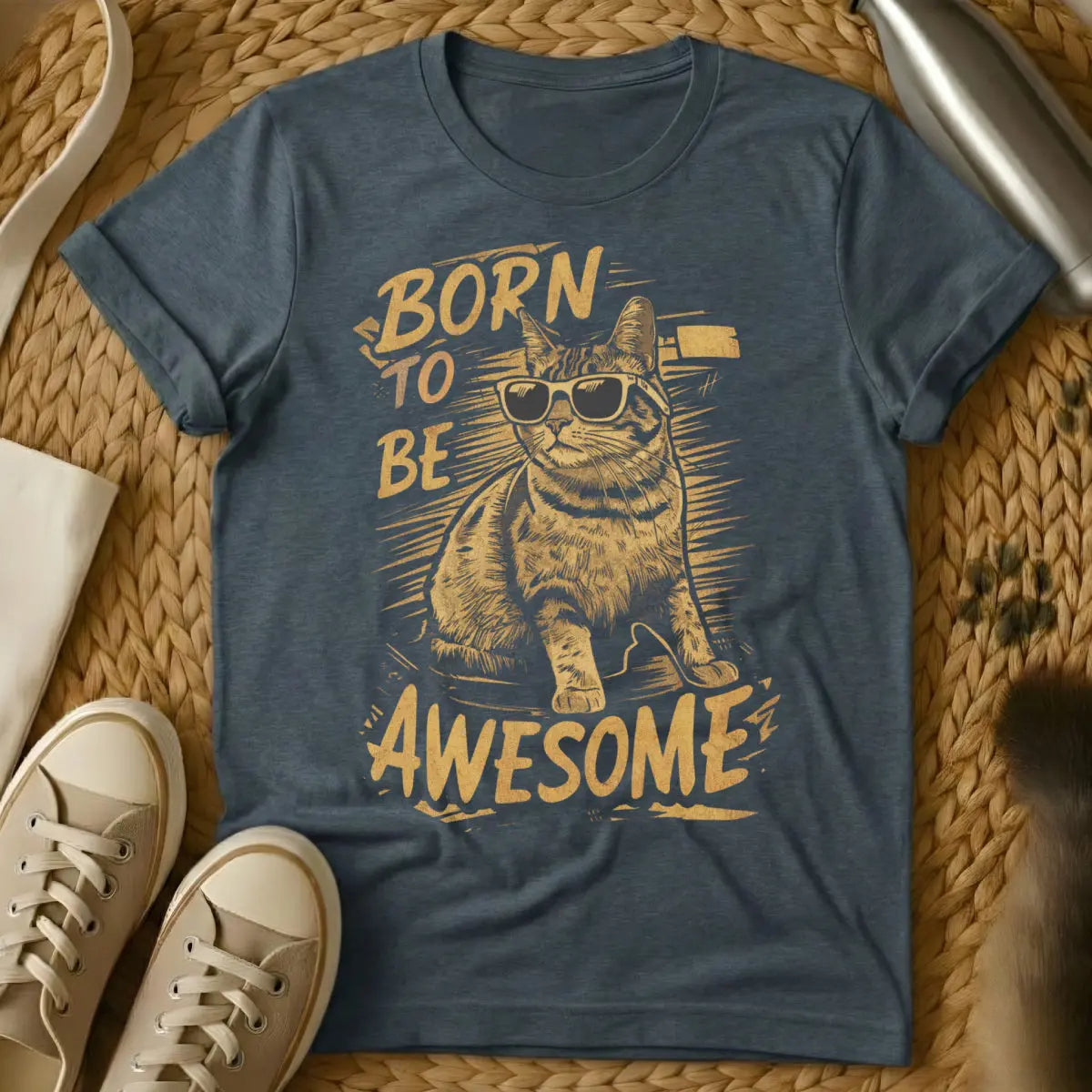 Vintage Awesome Cat Graphic - Dark Heather Cat T-Shirt