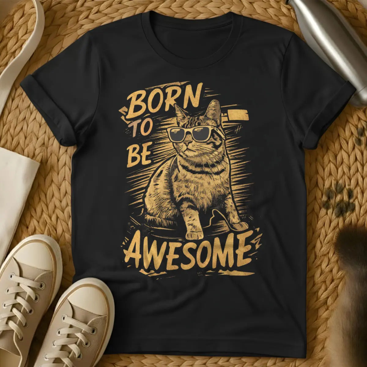 Vintage Awesome Cat Graphic - Black Cat T-Shirt