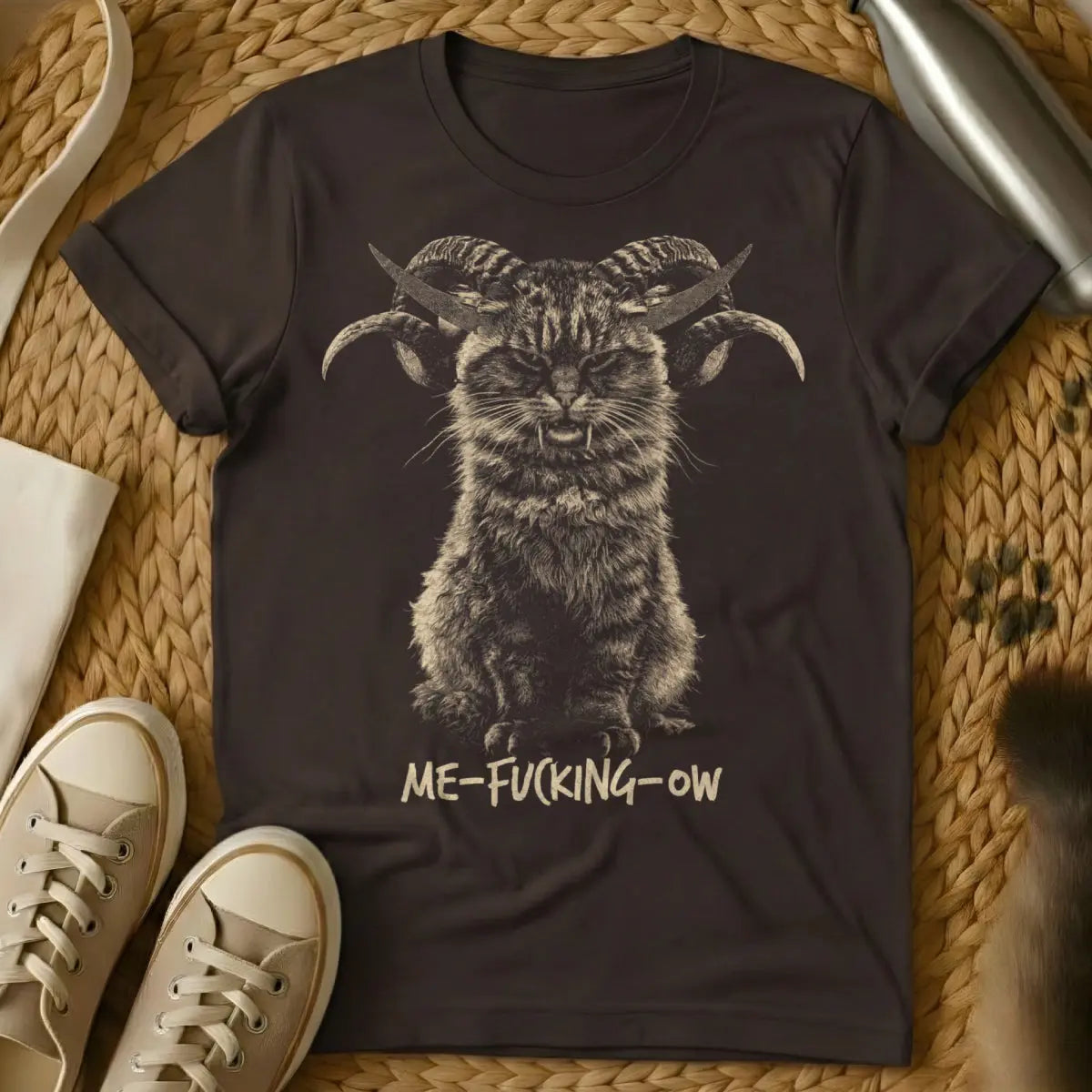 Vintage Horned Cat Tee - Dark Chocolate Cat T-Shirt
