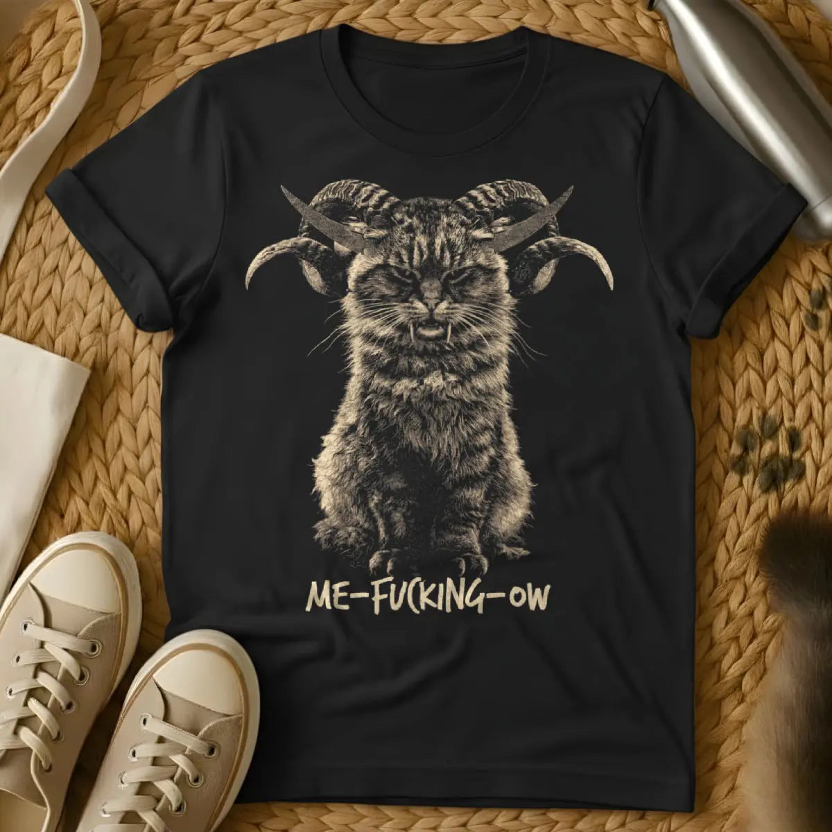 Vintage Horned Cat Tee - Black Cat T-Shirt