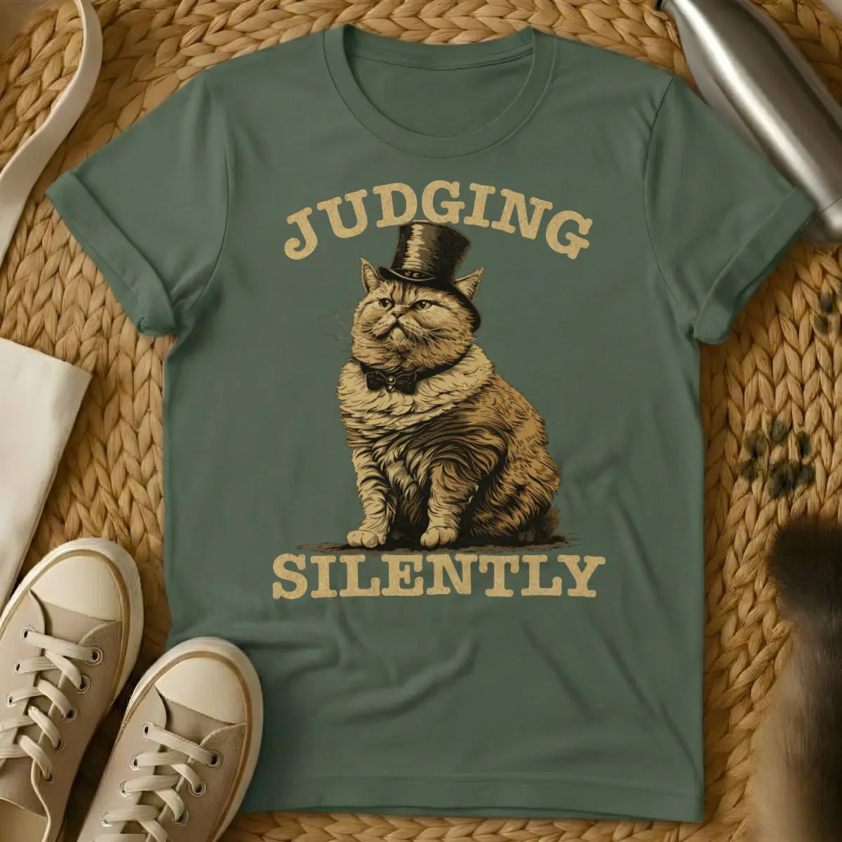 Judging Silently Cat Shirt - Military Green Cat T-Shirt