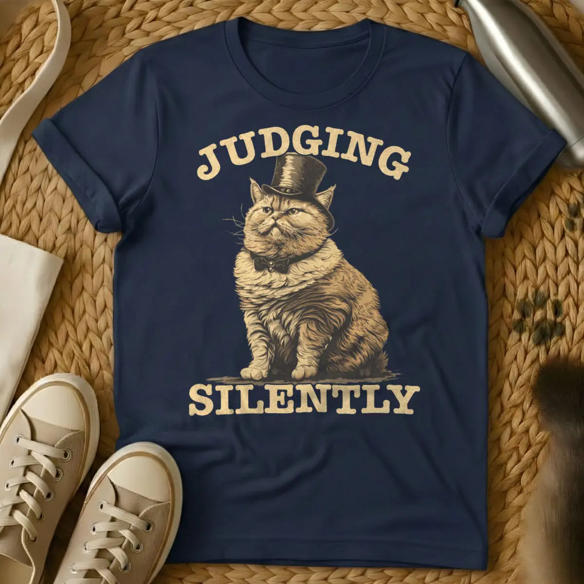 Judging Silently Cat Shirt - Navy Cat T-Shirt