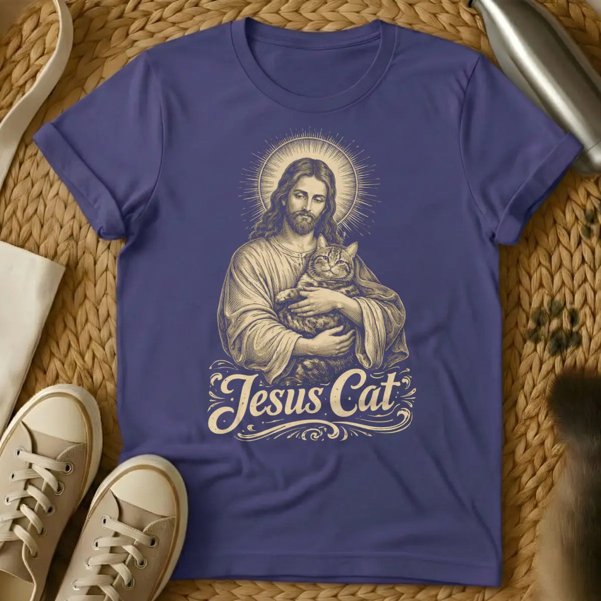 Vintage Jesus Cat Shirt - Purple Cat T-Shirt