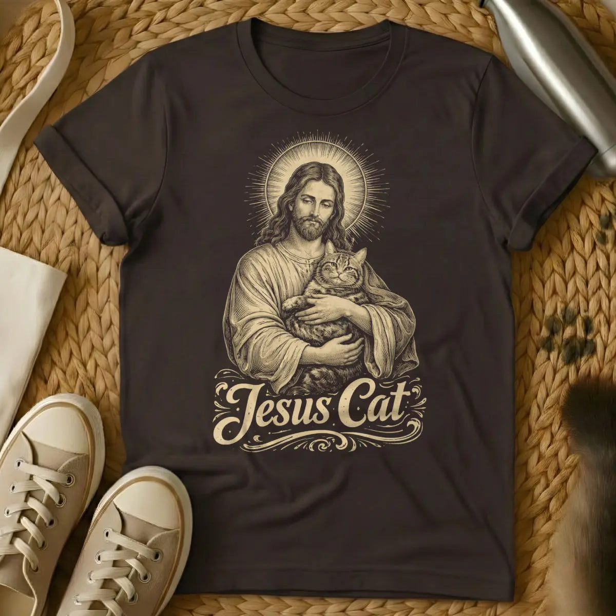 Vintage Jesus Cat Shirt - Dark Chocolate Cat T-Shirt