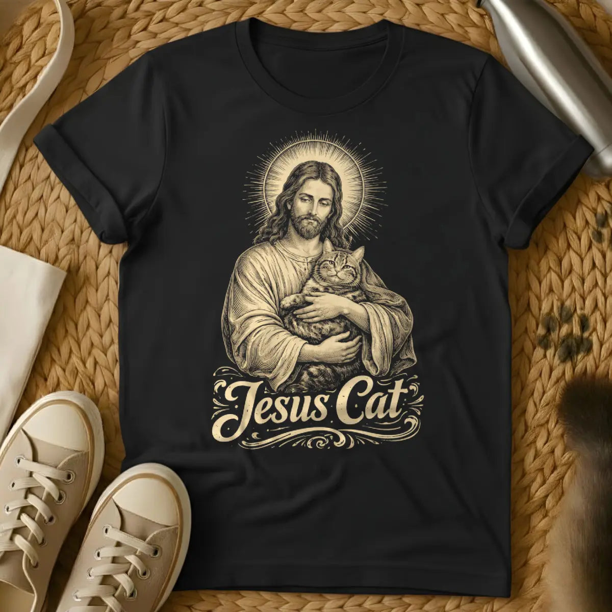 Vintage Jesus Cat Shirt - Black Cat T-Shirt