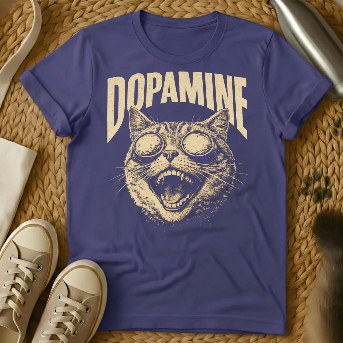 Dopamine Cat Graphic Shirt - Purple T-Shirt - biochemistry art, emotional support animal art, neuroscience graphic