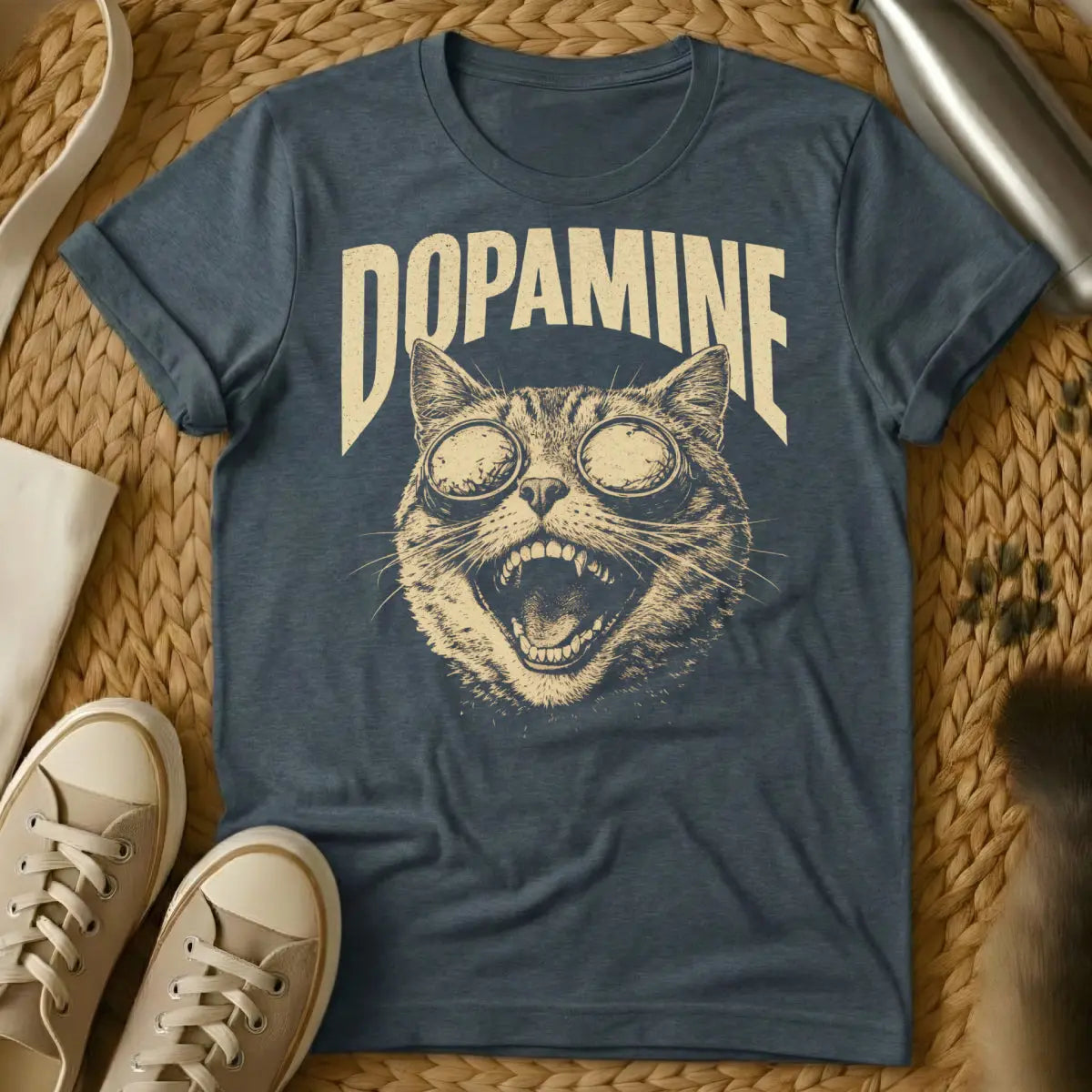 Dopamine Cat Graphic Shirt - Dark Heather T-Shirt - biochemistry art, emotional support animal art, neuroscience graphic
