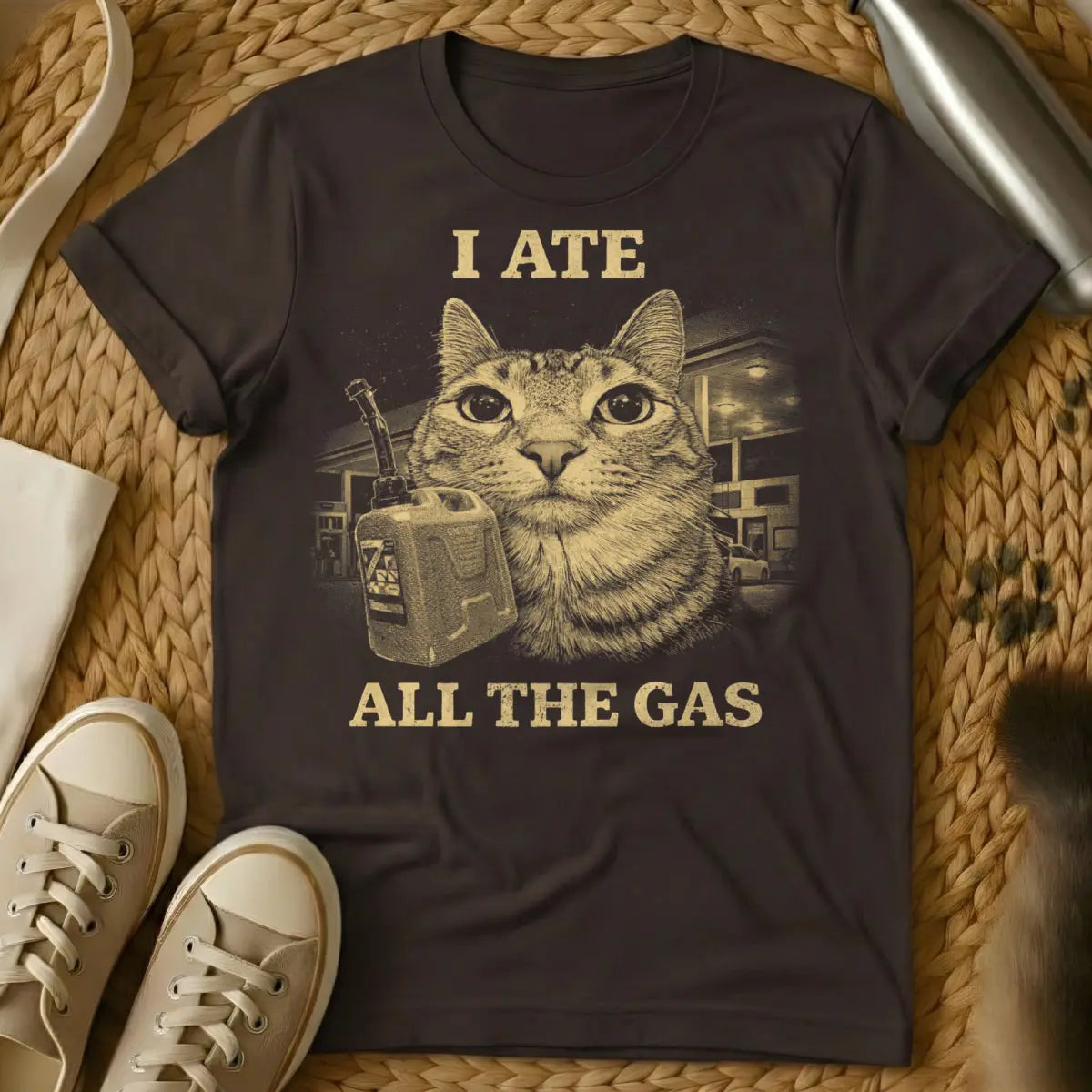 I Ate All The Gas Shirt - Dark Chocolate Cat T-Shirt