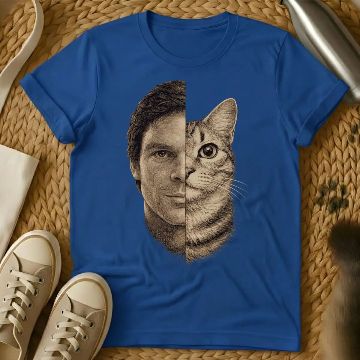 Dexter Morgan Feline Parody Tee - Blue T-Shirt - dark passenger cat, dexter morgan parody, feline noir