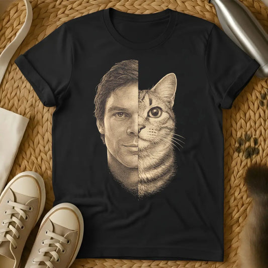 Dexter Morgan Feline Parody Tee - Black T-Shirt - dark passenger cat, dexter morgan parody, feline noir