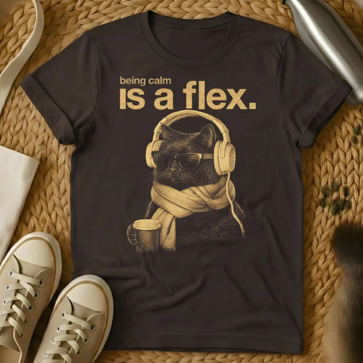 Being Calm Is A Flex Shirt - Dark Chocolate T-Shirt - cat philosophy, indifference core, stoic cat