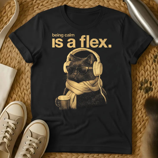 Being Calm Is A Flex Shirt - Black T-Shirt - cat philosophy, indifference core, stoic cat