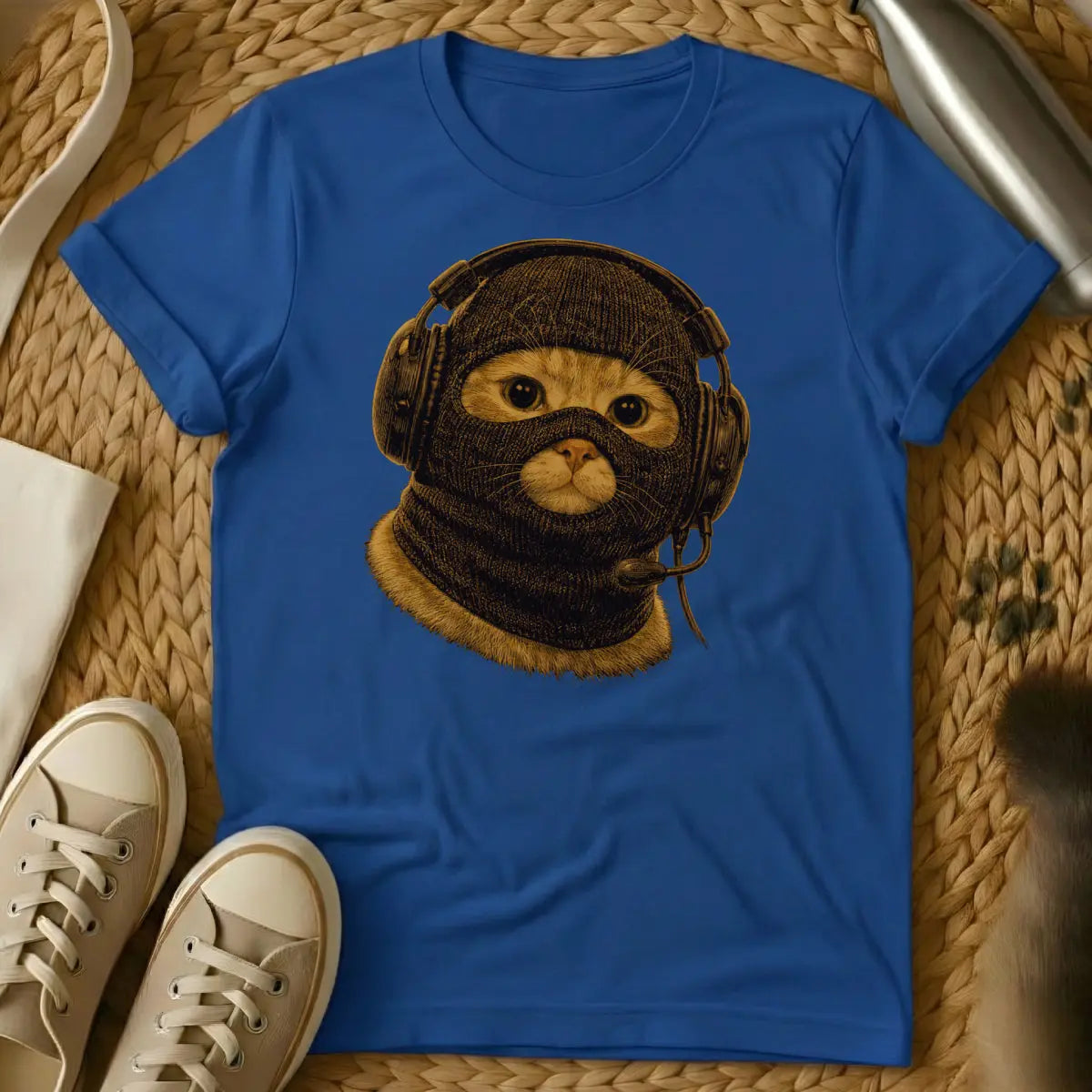 Funny Gamer Cat Graphic Tee - Blue T-Shirt - controller optional cat, nine lives gaming, power-up pet