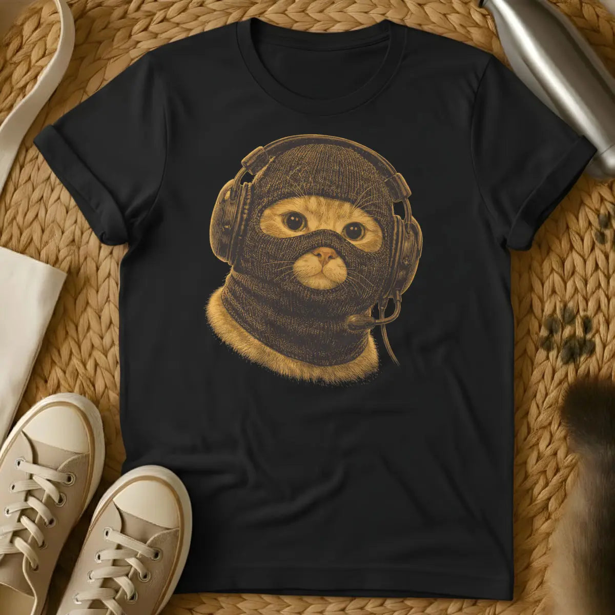 Funny Gamer Cat Graphic Tee - Black T-Shirt - controller optional cat, nine lives gaming, power-up pet