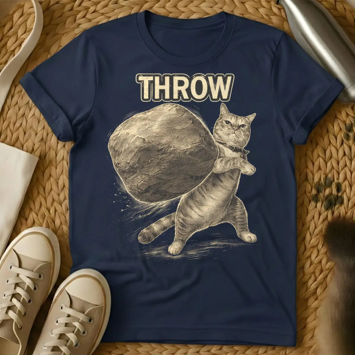Throw Cat Boulder Shirt - Navy Cat T-Shirt