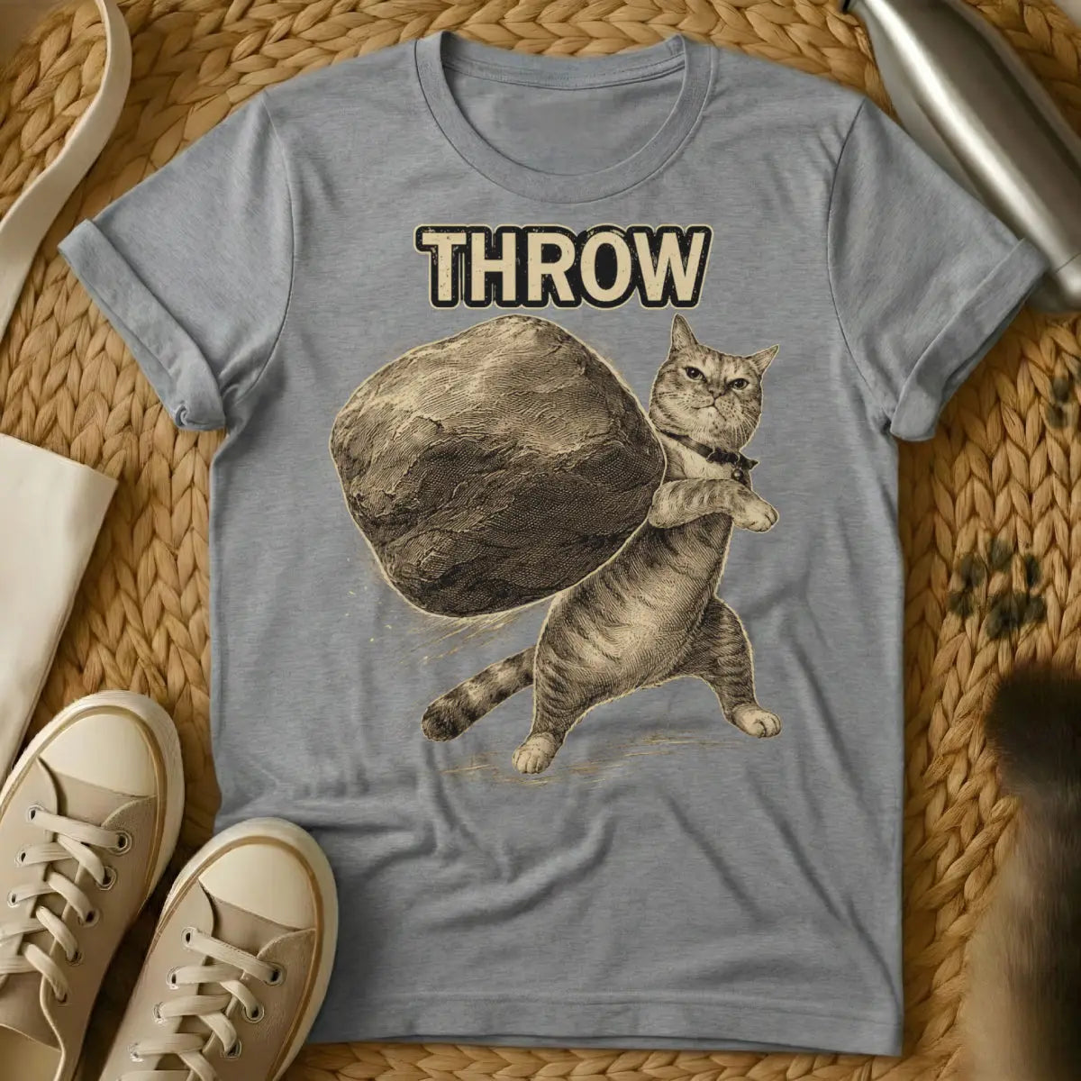 Throw Cat Boulder Shirt - Gray Cat T-Shirt