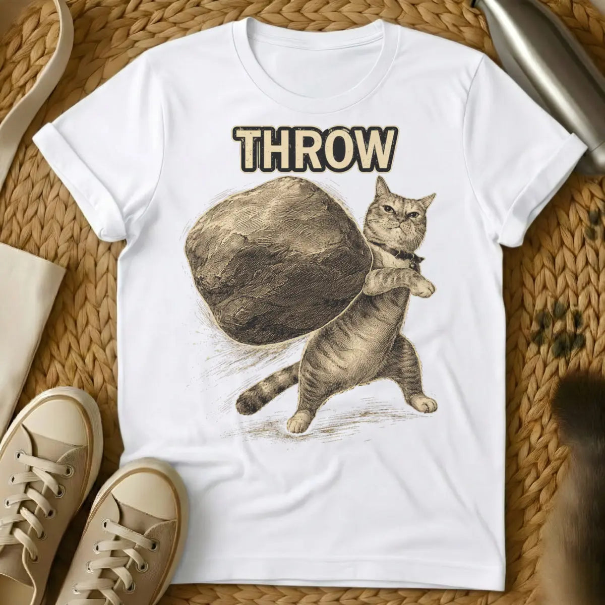 Throw Cat Boulder Shirt - White Cat T-Shirt