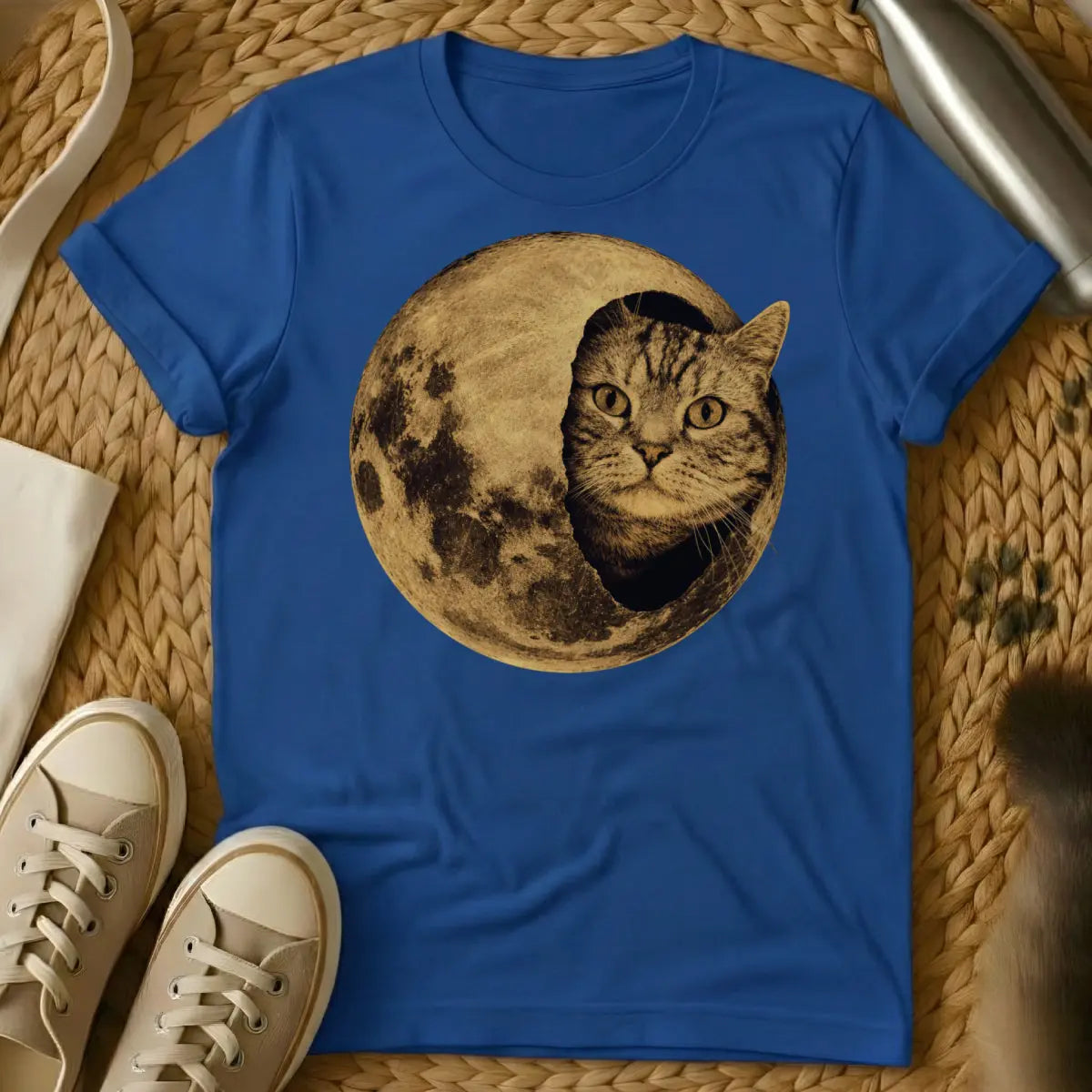 Cat Moon Graphic Shirt - Blue T-Shirt - dreamcore, lunar witch, nocturnal aesthetic