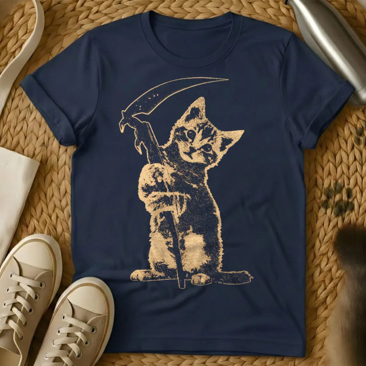 Grim Reaper Cat Shirt - Navy Cat T-Shirt