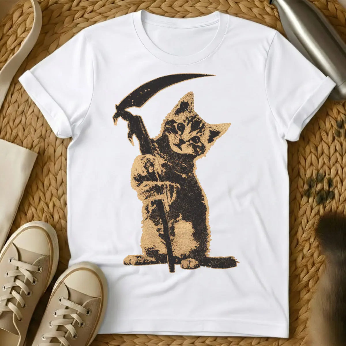 Grim Reaper Cat Shirt - White Cat T-Shirt
