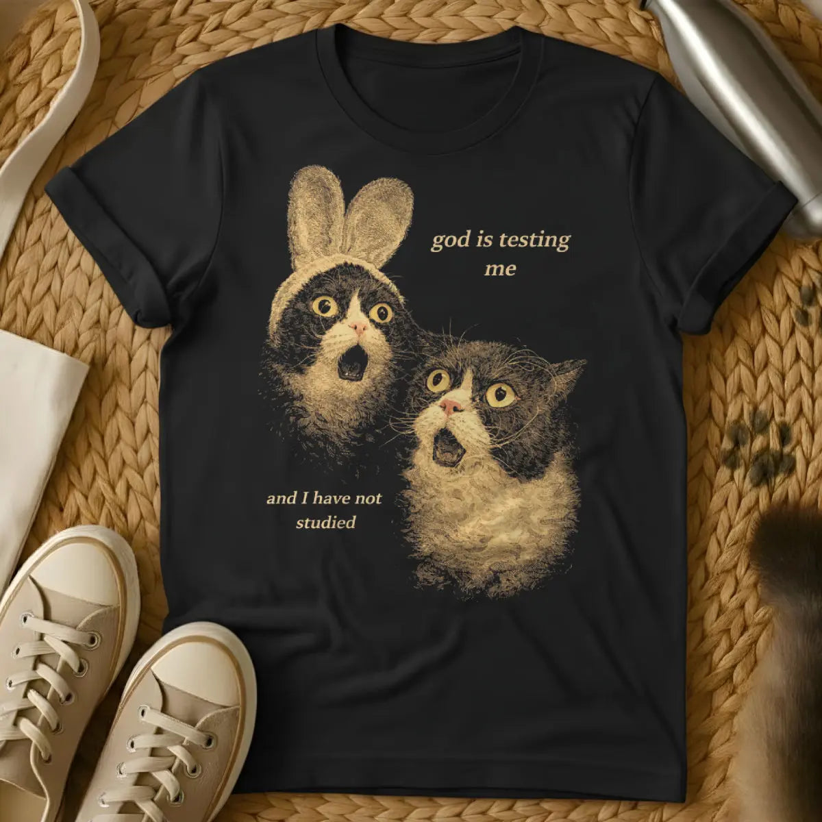 God Is Testing Me Cat Shirt - Black Cat T-Shirt