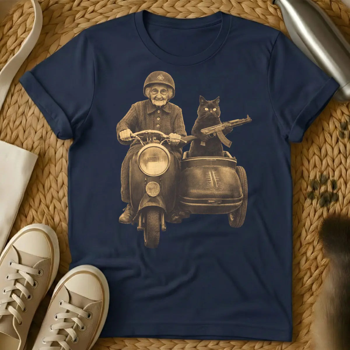 Vintage Chaos Grandma Shirt - Navy Cat T-Shirt