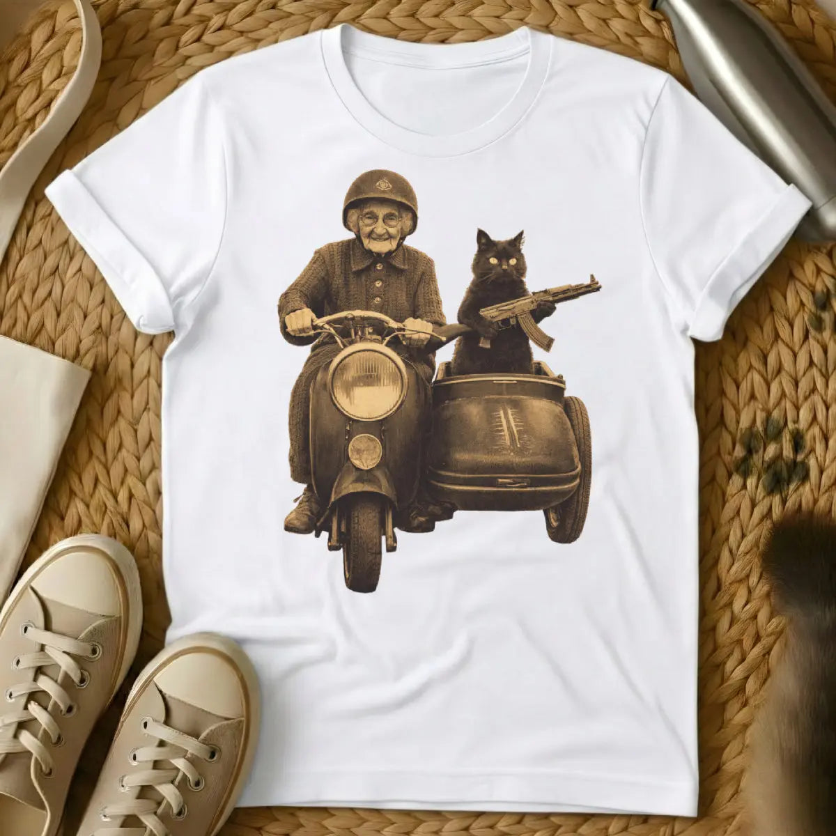 Vintage Chaos Grandma Shirt - White Cat T-Shirt