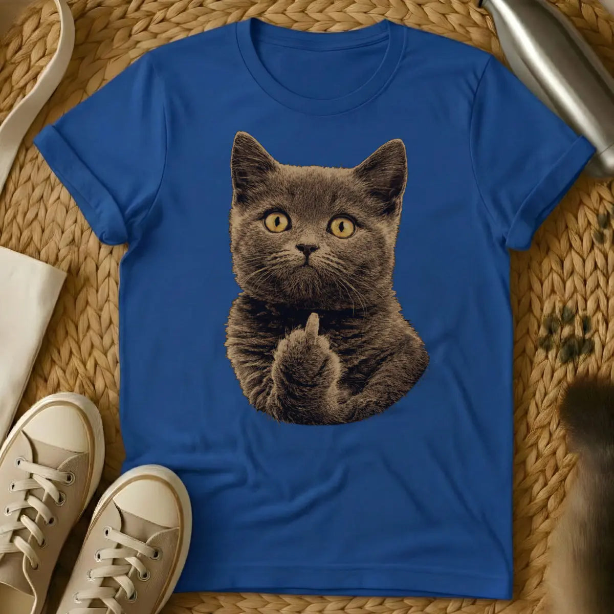 Middle Finger Cat Shirt - Blue Cat T-Shirt