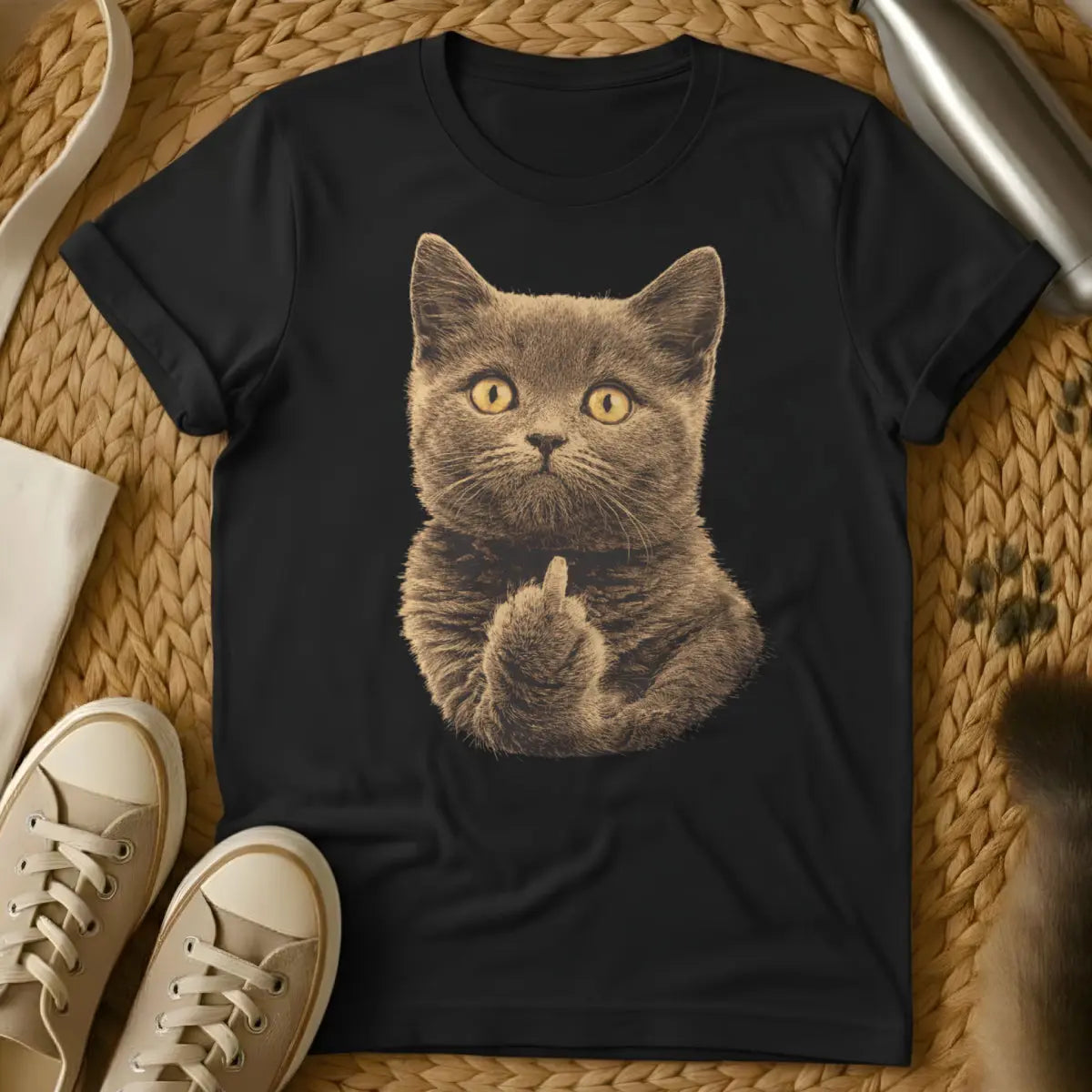 Middle Finger Cat Shirt - Black Cat T-Shirt