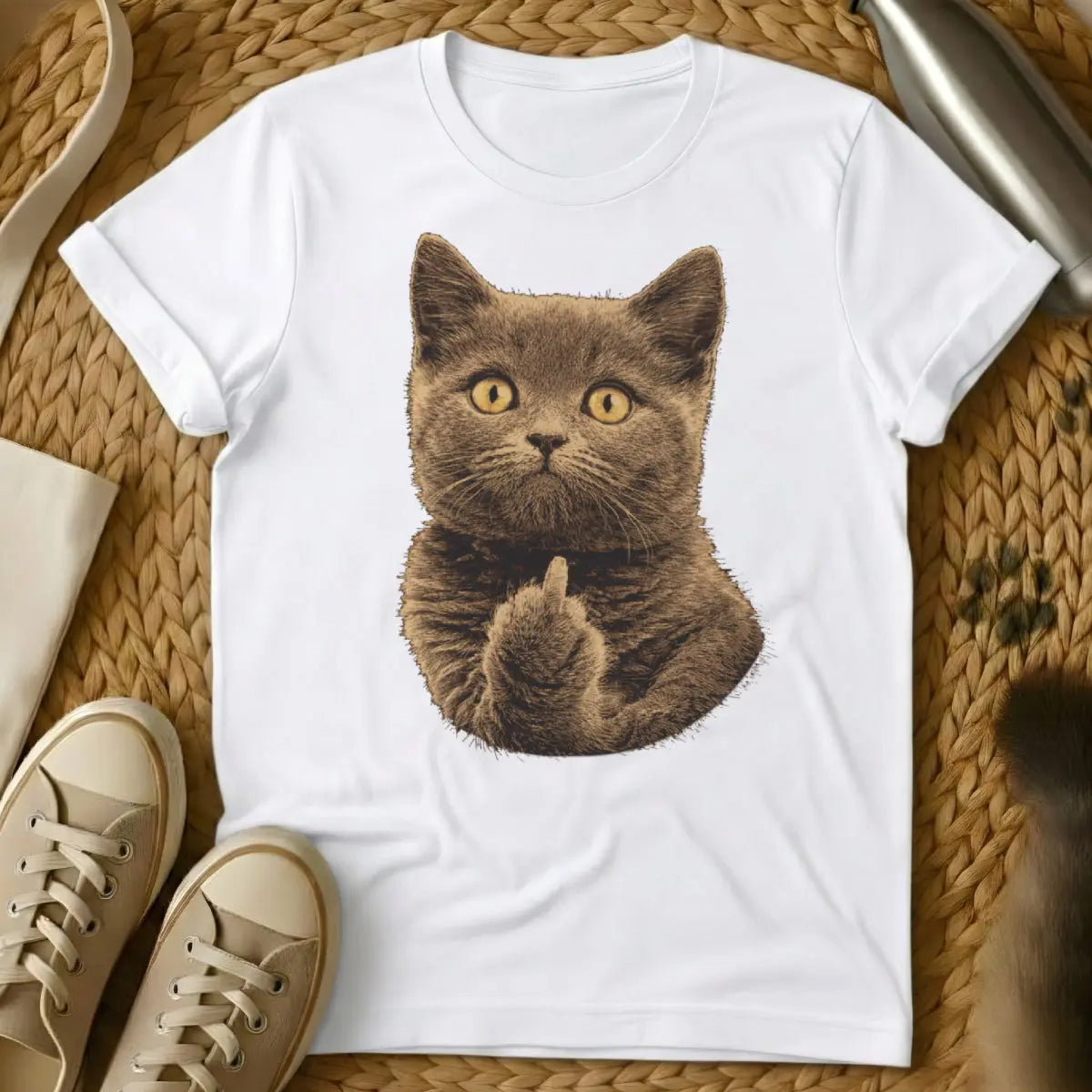 Middle Finger Cat Shirt - White Cat T-Shirt